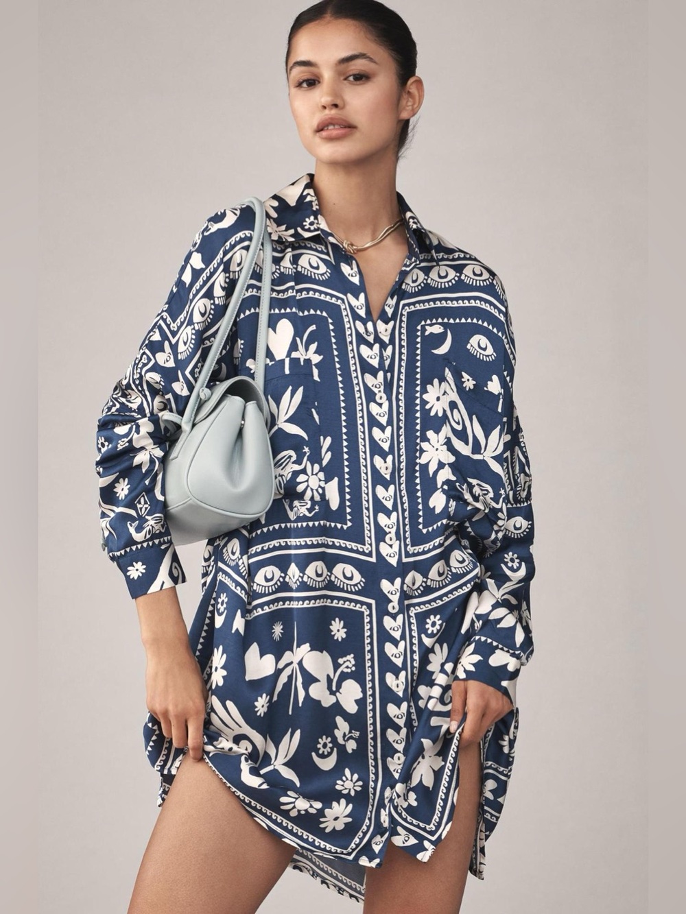 NWT Anthropologie Corey Lynn Calter Long-Sleeve Printed Mini Shirtdress